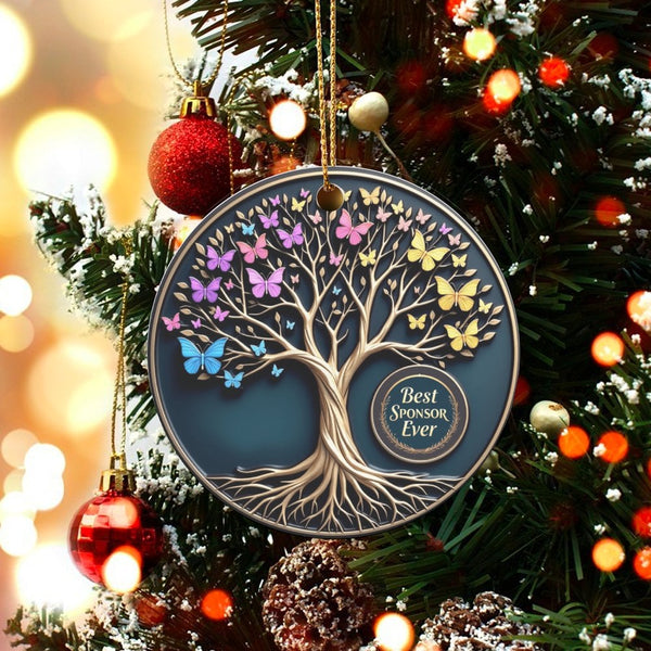 Tree of Life Butterfly Ornament, Best Sponsor Ever Ornament, Ceramic Christmas Ornament, Holiday Tree Keepsake, Sponsor Appre