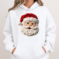 Faux Yarn Crochet Christmas Hoodie, Punch Needle Santa Hoodie, Vintage Santa Claus Hooded Sweatshirt, Comfy Holiday Pullover Hoodie Present