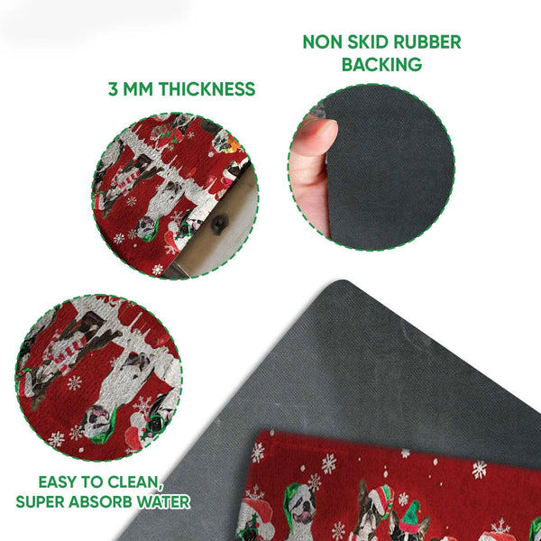 Snowflake Holiday Dog Welcome Mat, Boston Terrier Christmas Doormat, Winter Porch Door Mat, Boston Terrier Entry Rug, Xmas Pr