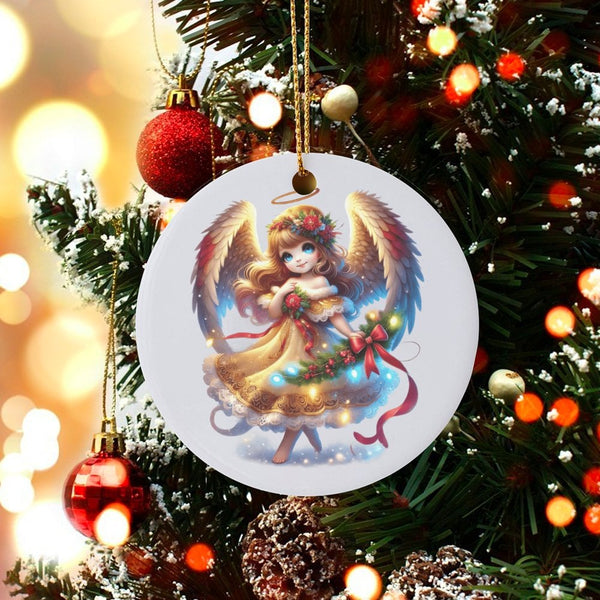 Whimsical Holiday Tree Ornament, Adorable Christmas Angel Ornament, Ceramic Angel Keepsake Ornament, Festive Christmas Tree H