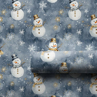 Gold Snowflake Gift Wrap, Watercolor Snowman Wrapping Paper, Dusky Blue Christmas Wrapping Paper, Winter Holiday Gift Wrap, Xmas Gift Wrap