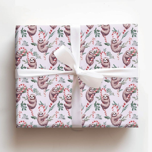 Candy Cane Sloth Gift Wrap, Christmas Sloth Wrapping Paper, Whimsical Holiday Wrapping Paper, Adorable Animal Christmas Gift 