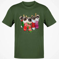 Humorous Xmas Pug Dog Shirt, Pug Christmas Socks T-Shirt, Holiday Animal Graphic Tee, Christmas Puppy Santa T-Shirt, Dog Lover Present