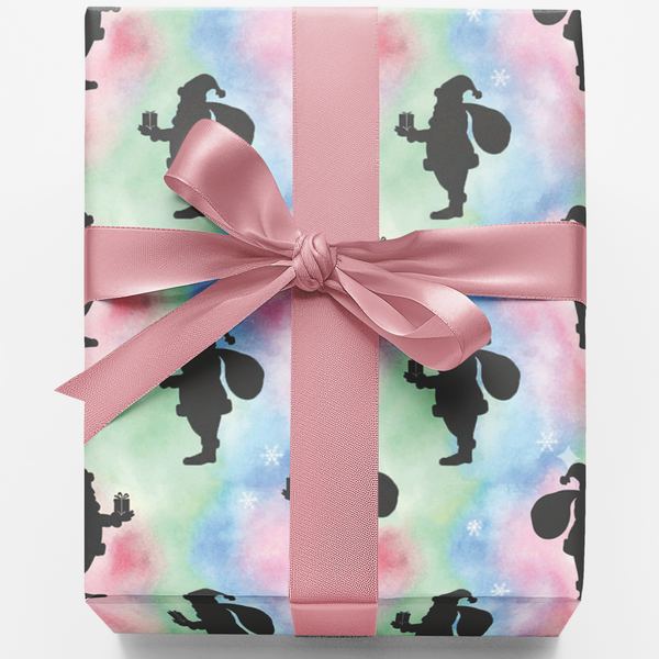 Watercolor Santa Gift Wrap, Santa Silhouette Wrapping Paper, Christmas Holiday Wrapping Paper, Festive Xmas Wrapping Paper