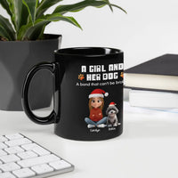 Custom Pet Owner Ceramic Coffee Mug, Personalized Girl and Her Dog Christmas Mug, Winter Holiday Drinkware Present for Dog Lovers