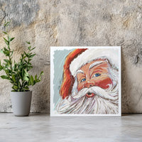 Expressive Christmas Portrait Canvas Art, Santa Claus Square Canvas, Modern Santa Canvas Print, Holiday Wall Decor, Winter Home Present