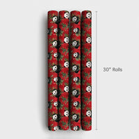 Holly and Berry Gift Wrap, Christmas Panda Bear Wrapping Paper, Red Holiday Wrapping Paper, Adorable Animal Lover Festive Gift Wrap Roll