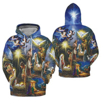 Religious Christmas Art Hoodie, Nativity Scene Hoodie, Christian Holy Night Sweatshirt, Faithful Holiday Pullover Hoodie, Faith Xmas Present