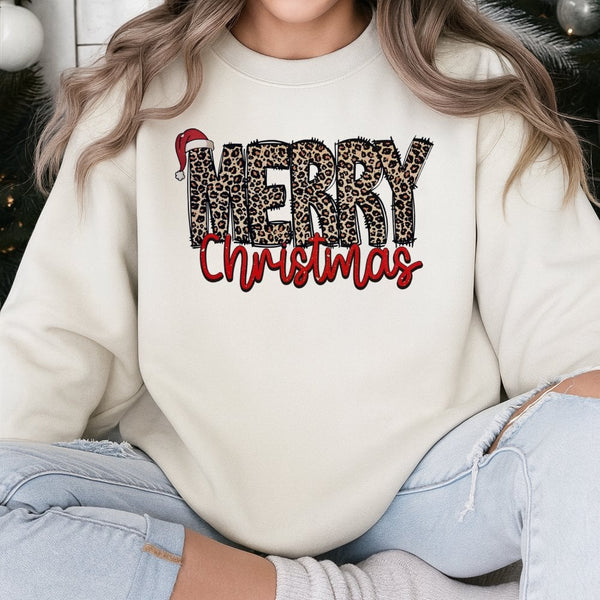 Retro Holiday Crewneck, Merry Christmas Leopard Sweatshirt, Adorable Xmas Animal Print Sweater, Winter Holiday Pullover, Chri