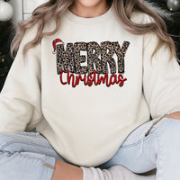 Retro Holiday Crewneck, Merry Christmas Leopard Sweatshirt, Adorable Xmas Animal Print Sweater, Winter Holiday Pullover, Christmas Sweatshirt