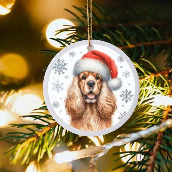 Santa Hat Dog Ornament, Cocker Spaniel Christmas Ornament, Ceramic Pet Keepsake Ornament, Holiday Dog Tree Decor, Dog Lover P