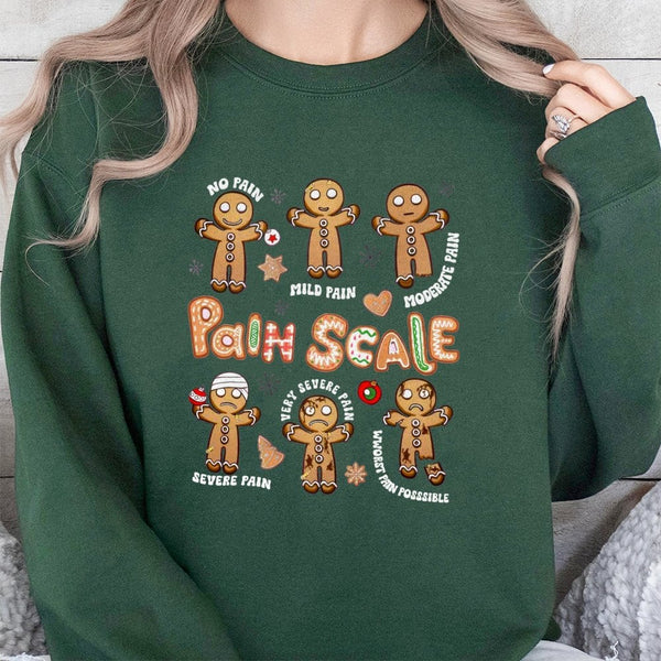 Nurse Christmas Sweatshirt, Gingerbread Pain Scale Sweatshirt, Medical Holiday Pain Scale Crewneck, Humorous Hospital RN Swea