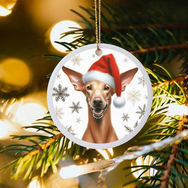 Santa Hat Dog Ornament, Pharaoh Hound Christmas Ornament, Ceramic Pharaoh Hound Holiday Decor, Dog Lover Tree Ornament Keepsa