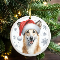 Collie Dog Holiday Ornament, Collie Dog Santa Hat Christmas Ornament, Ceramic Collie Tree Ornament, Dog Lover Pet Keepsake, Xmas Present