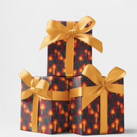 Red and Gold Holiday Gift Wrap, Candlelight Christmas Wrapping Paper, Festive Pine Candle Present Wrap, Winter Xmas Gift Wrapping Paper Roll