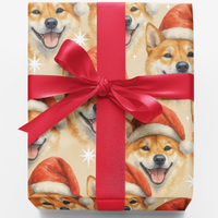 Dog Santa Hat Gift Wrap, Shiba Inu Christmas Wrapping Paper, Shiba Inu Holiday Wrapping Paper, Dog Lover Xmas Gift Wrap Roll