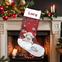 Red Buffalo Plaid Holiday Stocking, Personalized Highland Cow Christmas Stocking, Custom Name Xmas Stocking, Festive Family Holiday Decor