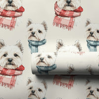 West Highland Terrier Gift Wrap, Westie Dog Wrapping Paper, Watercolor Dog Wrapping Paper, Winter Scarf Puppy Gift Wrap, Christmas Dog Paper