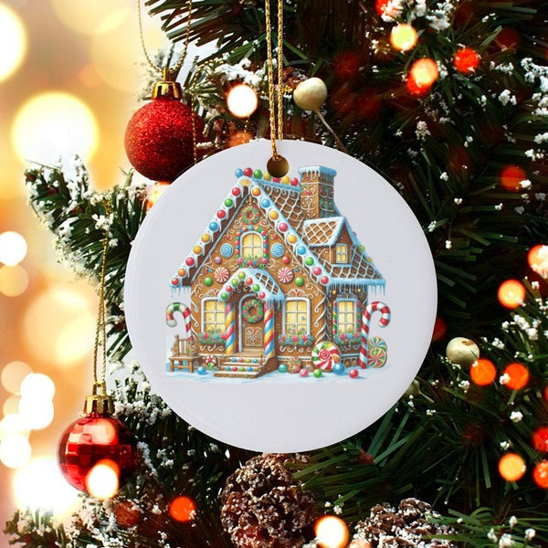 Candy Cottage Holiday Ornament, Gingerbread House Christmas Ornament, Festive Ceramic Tree Ornament, Holiday Keepsake Present