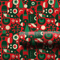 Modern Folk Art Gift Wrap, Geometric Christmas Wrapping Paper, Abstract Tree and Star Wrapping Paper, Red Scandinavian Xmas Gift Wrap Roll