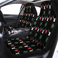Cabin Plaid Reindeer Auto Seat Cover, Christmas Deer Argyle Car Seat Covers, Polar Fleece Vehicle Seat Covers, Holiday Winter Decor