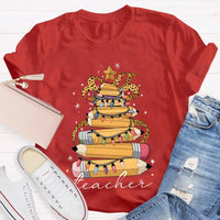 Adorable Holiday Educator Shirt, Christmas Light Pencils Teacher T-Shirt, Festive School Teacher Christmas Tee, Winter Holiday T-Shirt Present