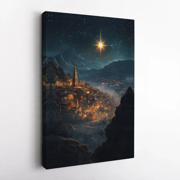 Nativity Village Canvas Print, Star of Bethlehem Canvas Art, Bethlehem Scene Wall Art, Star of Bethlehem Canvas Decor, Christ