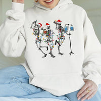 Dancing Skeleton Medical Nurse Hooded Sweatshirt, Christmas Nurse Hoodie, Humorous Xmas Healthcare Staff Sweater, Holiday Nurse Present
