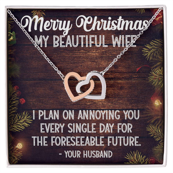 CZ Steel Heart Pendant, Wife Christmas Interlocking Hearts Necklace, Romantic Wife Holiday Jewelry, Sentimental Anniversary P