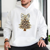 Festive Cheetah Holiday Sweatshirt, Leopard Print Christmas Tree Hoodie, Comfy Winter Tree Pullover, Trendy Xmas Graphic Hoodie