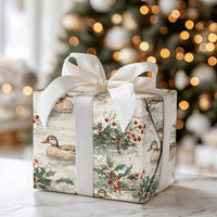 Winter Nature Christmas Gift Wrap, Watercolor Ducks Holly Wrapping Paper, Rustic Wildlife Holiday Paper, Festive Present Wrapping Paper