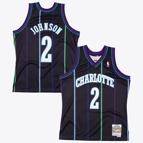 Charlotte Hornets Larry Johnson 1992 Reload Swingman Authentic Jersey - Black