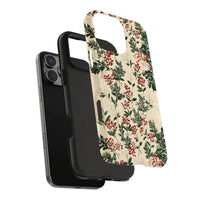 Botanical Red Berry Holiday Phone Case, Vintage Christmas Holly iPhone Case, Dual Layer Winter Phone Cover, Festive Xmas iPhone Present