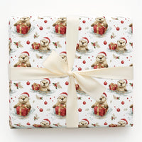 Santa Hat Sea Otter Gift Wrap, Christmas Otter Wrapping Paper, Adorable Animal Holiday Wrapping Paper, Watercolor Winter Present Gift Wrap