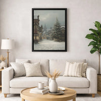 Vintage Winter Townscape Wall Art, Snowy Christmas Village Canvas, Festive Holiday Christmas Canvas Print, Comfy Seasonal Living Room Decor