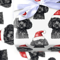 Santa Hat Dog Holiday Gift Wrap, Black Poodle Christmas Wrapping Paper, Festive Puppy Dog Xmas Wrapping Paper, Pet Lover Present Wrap Roll