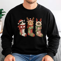 Adorable Kittens Holiday Stocking Sweater, Christmas Cat Sweatshirt, Festive Xmas Crewneck, Cat Lover Graphic Pullover, Holiday Present