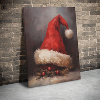 Impressionist Oil Painting Canvas, Santa Hat Canvas Wall Art, Vintage Christmas Canvas Print, Holiday Wall Art Decor, Winter Xmas Canvas