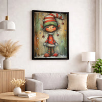 Whimsical Holiday Elf Canvas Print, Christmas Elf Canvas Wall Art, Winter Snowflakes Wall Art, Festive Xmas Room Canvas, Holiday Home Decor
