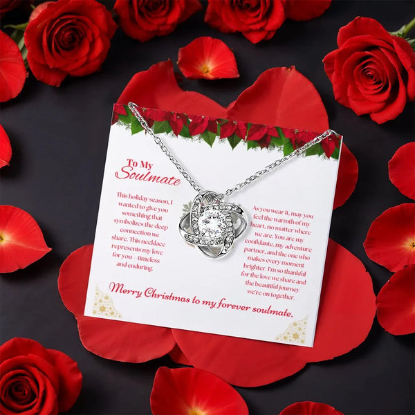 Sparkling CZ Crystal Love Knot Pendant, Soulmate Love Knot Necklace, Gold Finish Love Knot Necklace, Romantic Christmas Prese
