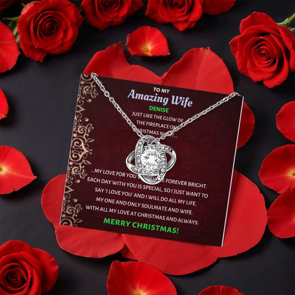 Rotating Rose Box Jewelry, Wife Love Knot Necklace, Cubic Zirconia Love Knot Pendant, Romantic Christmas Holiday Present for 