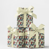 Vintage Winter Sports Gift Wrap, Skiing Santa Wrapping Paper, Retro Christmas Wrapping Paper, Holiday Present Paper Roll