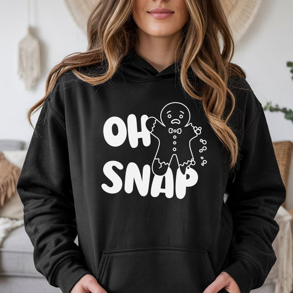Humorous Christmas Cookie Pullover Hoodie, Oh Snap Gingerbread Hoodie, Adorable Holiday Baker Hooded Sweatshirt, Winter Xmas 