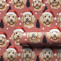 Dog Santa Hat Holiday Gift Wrap, Goldendoodle Christmas Wrapping Paper, Adorable Puppy Xmas Wrapping Paper, Dog Lover Winter Gift Wrap Roll