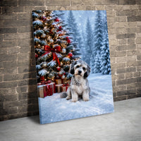 Snowy Christmas Tree Dog Illustration Print, Schnauzer Christmas Canvas Wall Art, Festive Holiday Schnauzer Poster, Dog Digital Download