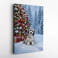 Snowy Christmas Tree Dog Illustration Print, Schnauzer Christmas Canvas Wall Art, Festive Holiday Schnauzer Poster, Dog Digital Download