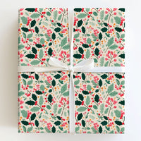 Botanical Greenery Gift Wrap, Christmas Holly Berry Wrapping Paper, Traditional Holiday Wrapping Paper, Classic Winter Gift Wrap Roll
