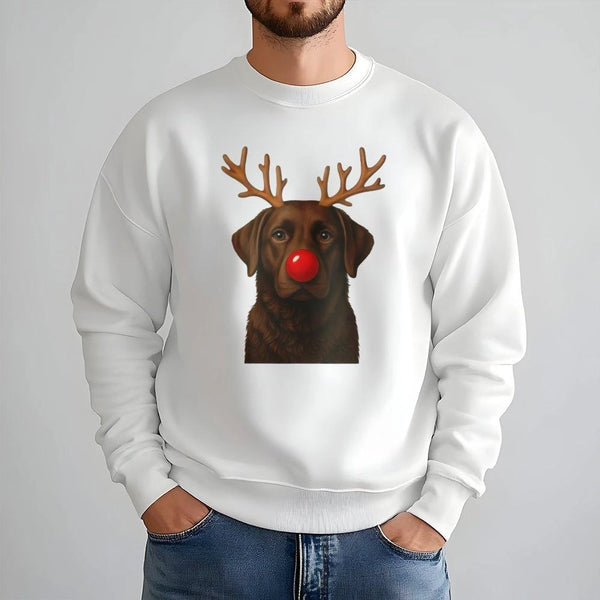 Reindeer Antlers Lab Dog Crewneck, Chocolate Labrador Christmas Sweatshirt, Adorable Xmas Dog Lover Pullover, Holiday Puppy P