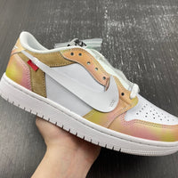 Low Top Sneakers, White Yellow Pink Colorway, Lace Up Design, Casual Gift for Sneaker Fans