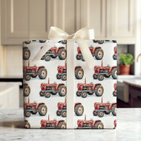 Rustic Farm Tractor Gift Wrap, Vintage Red Tractor Wrapping Paper, Farmhouse Christmas Wrapping Paper, Country Holiday Gift Wrap Roll